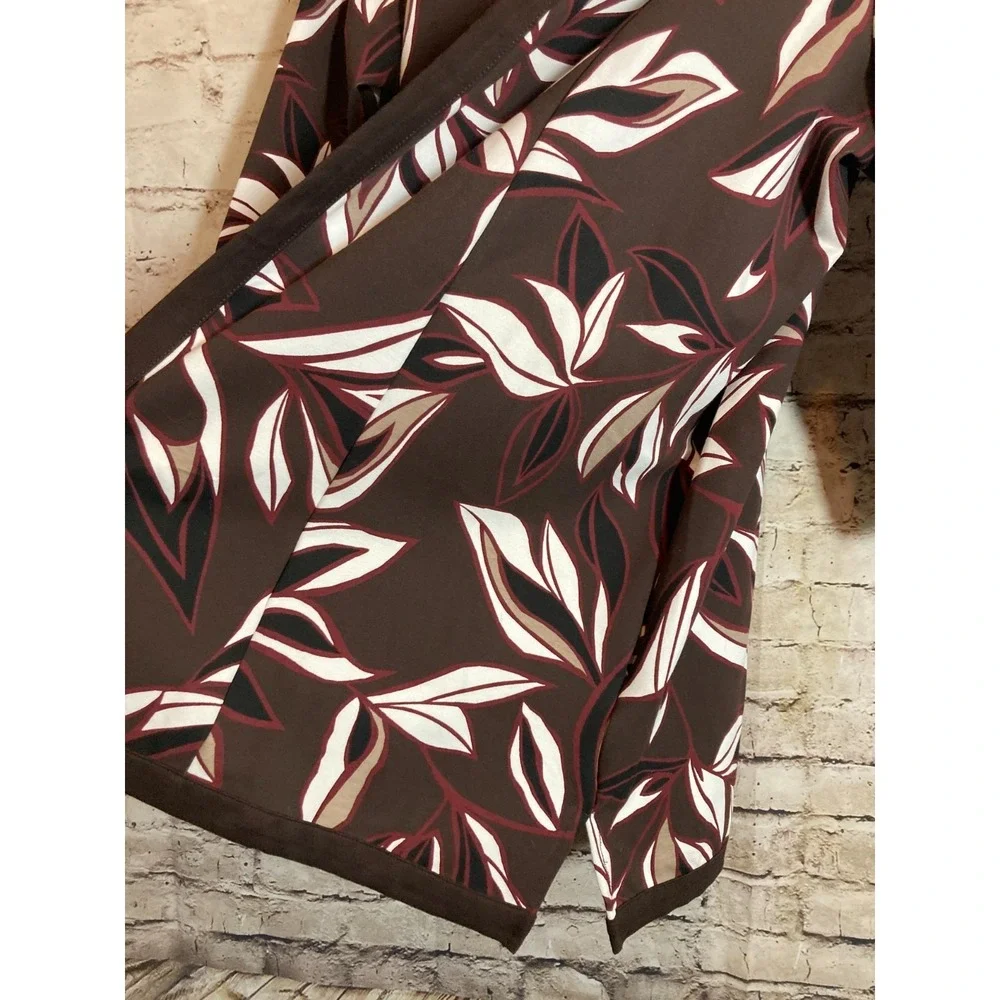 Catherines Jacket Womens 1X Dark Chocolate Tropical Florals Long Line Open Front